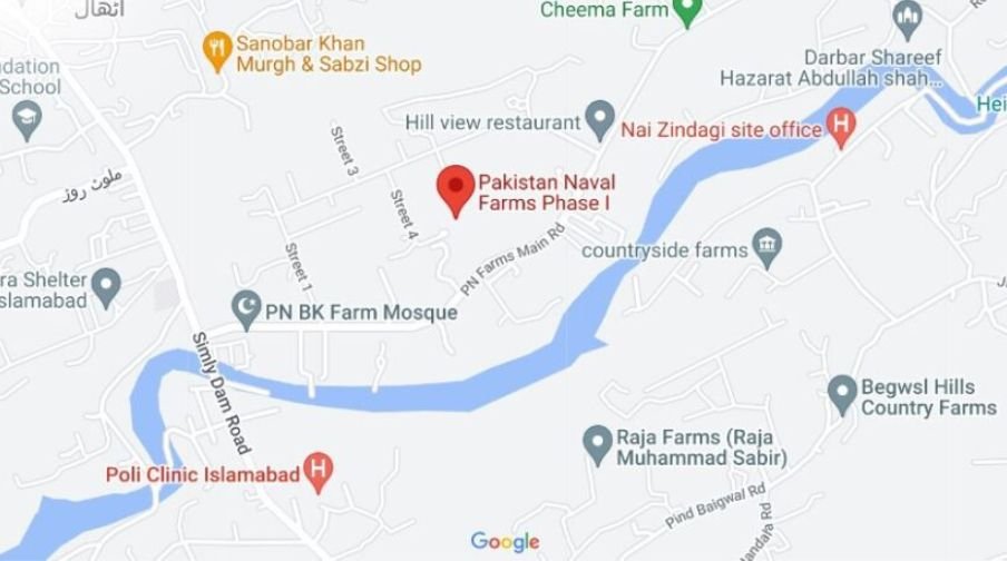 Location and Map of Naval Farms Islamabad